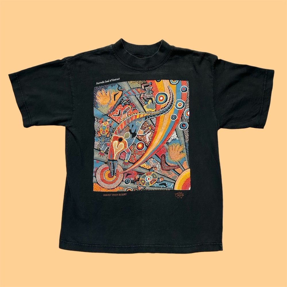 Vintage 90s Samsousan Designs Australia Sunset Over Desert Shirt Black Small